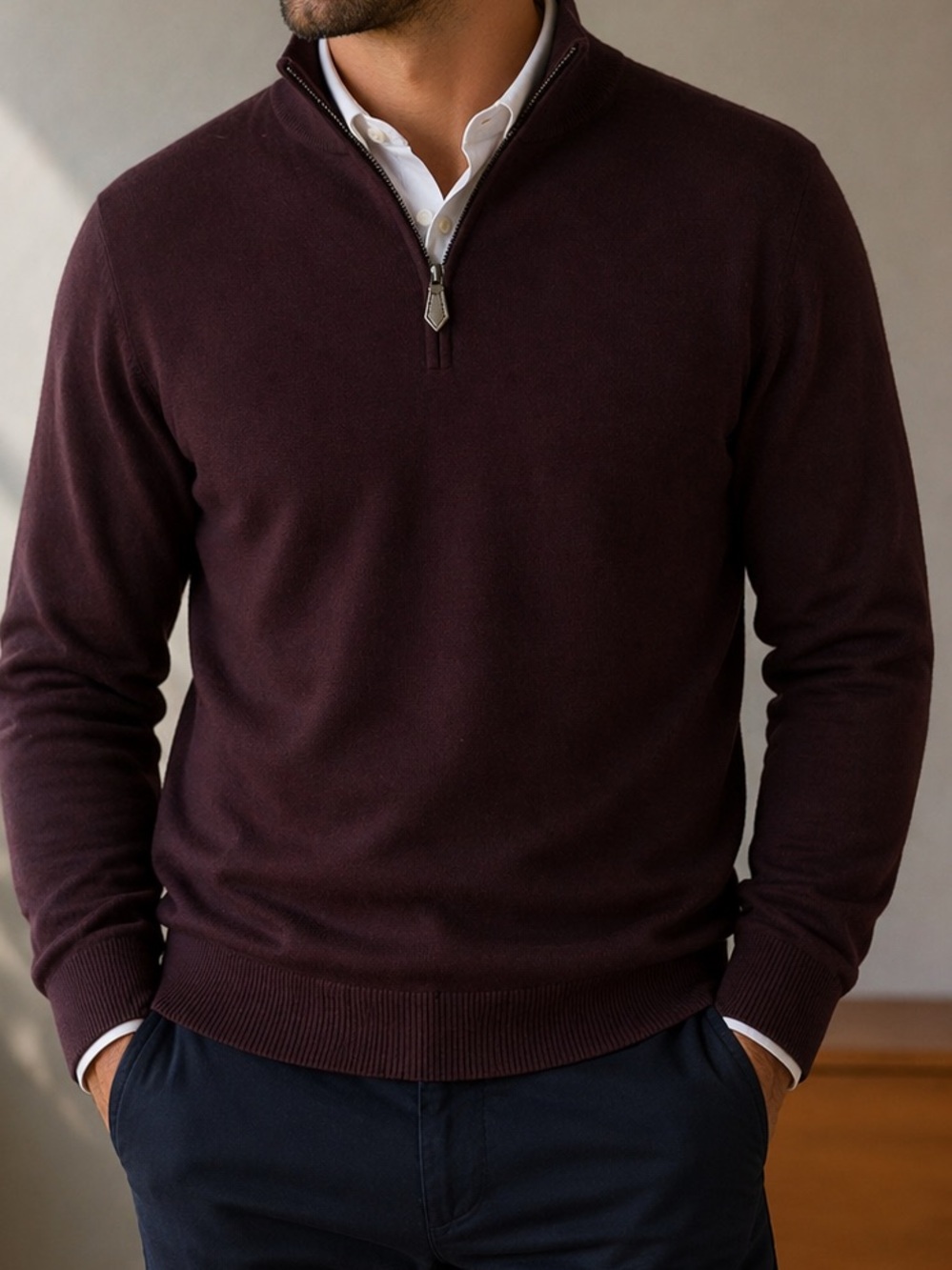 The Mens Store Bloomingdales Cashmere 1/4 Zip Sweater‎ Mens XL Burgundy Classic
